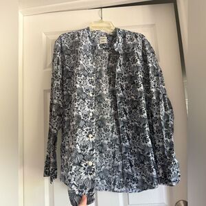 MURANO Baird Mcnutt Blue Paisley/ Floral 100% Linen Men's Band Collar Shirt